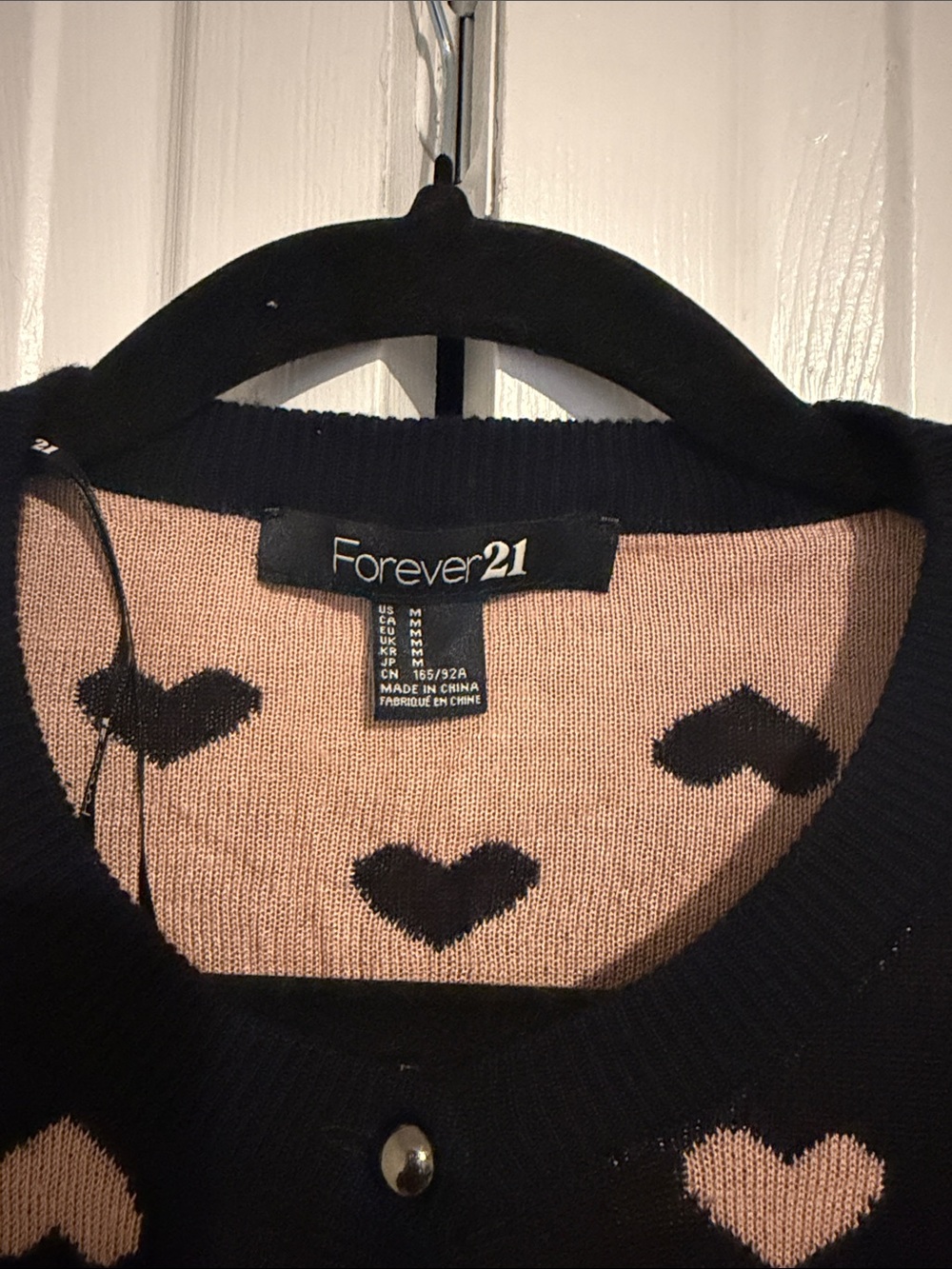 🇺🇸🎉REPOST - Forever 21 Black Cardigan with Pink Heart Pattern - Picture 2 of 3